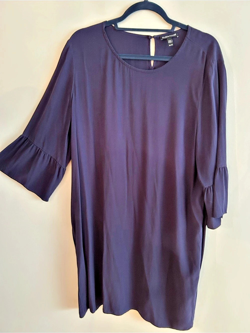 Eileen Fisher Silk Bell Sleeve Shift Dress Purple XL Like New